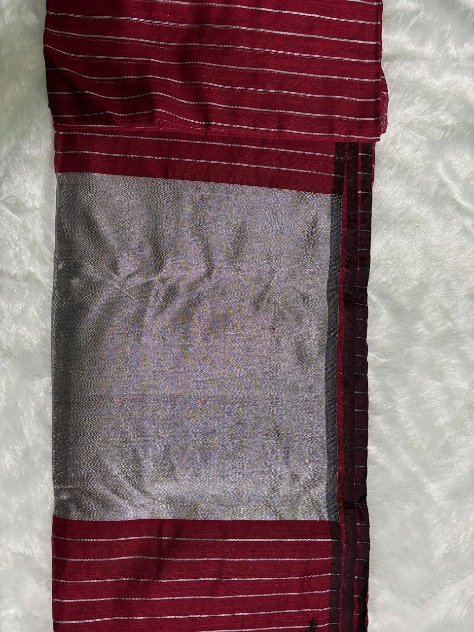 Classic Maroon Silver Zari Linen Silk Saree